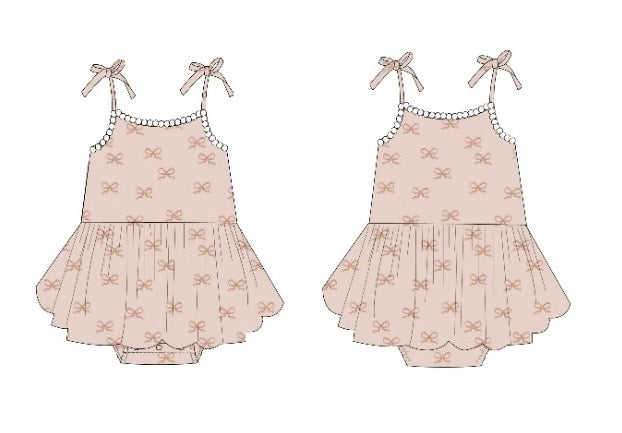 Neutral Bows | Bamboo Twirl Pom Romper