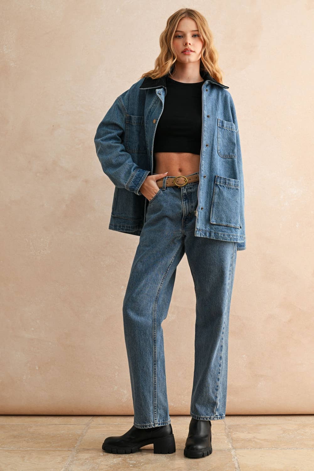 CORDUROY COLLAR DENIM UTILITY JACKET