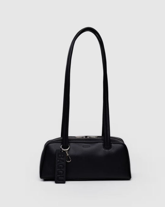 Small Recycled Leather Bowler Bag (Black)