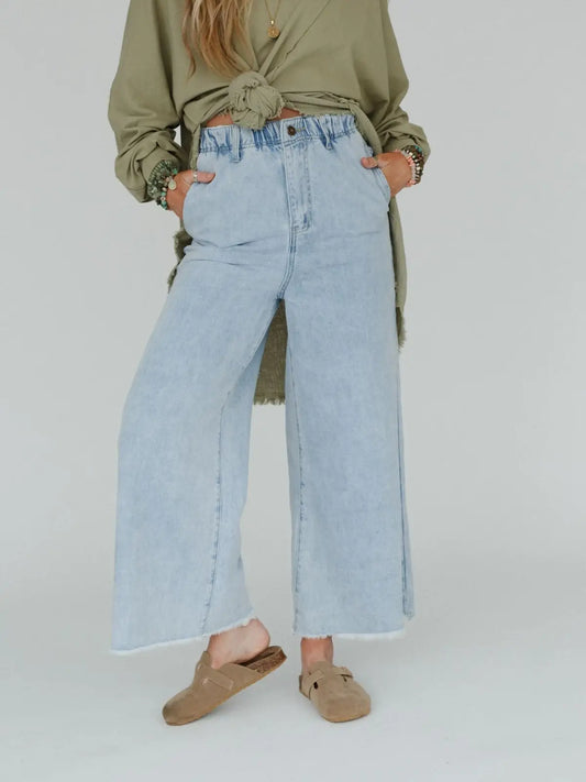 Simply You Wide Leg Jeans - Light Wash