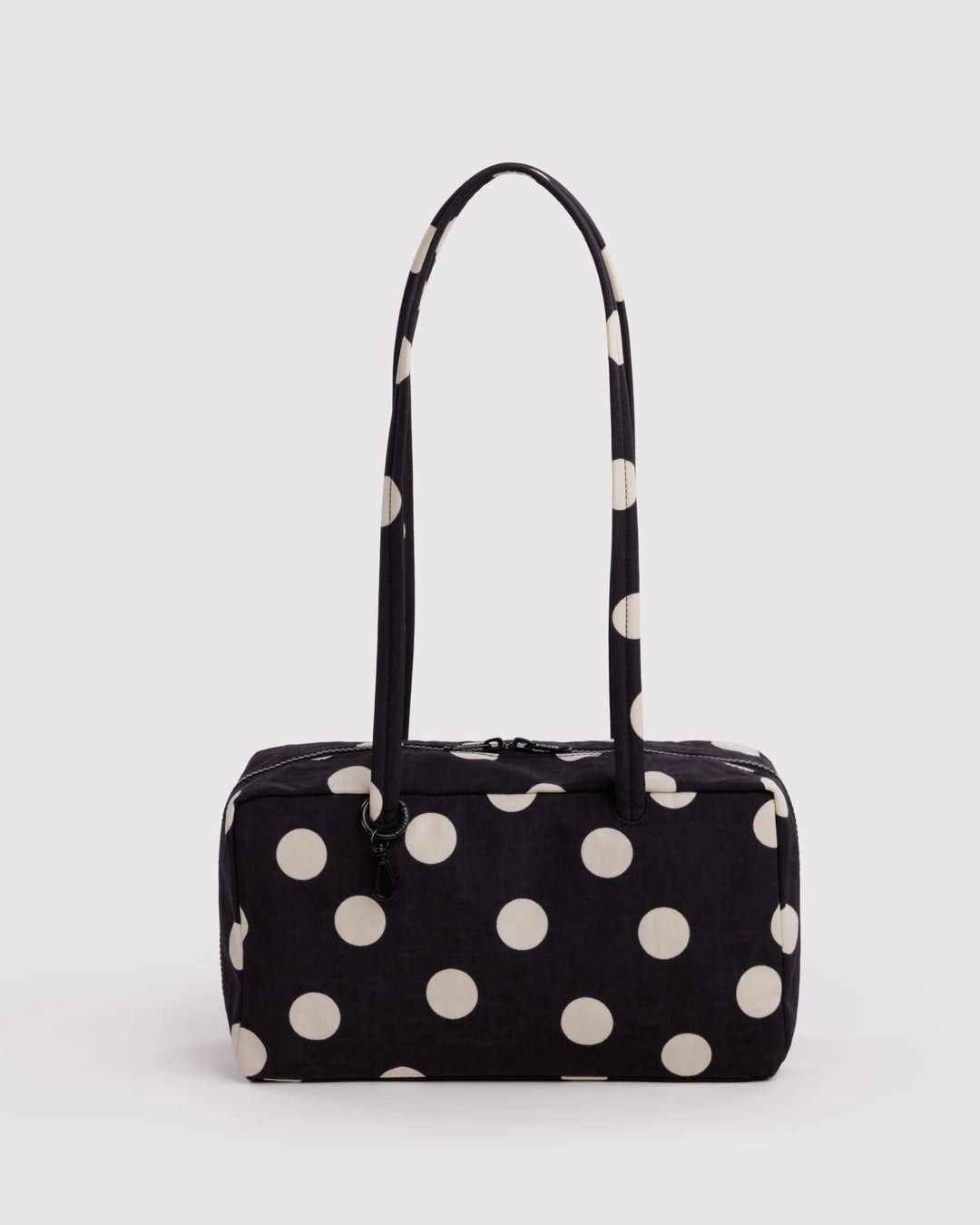 Nylon Bowler Bag - Black And Cream Polka Dot