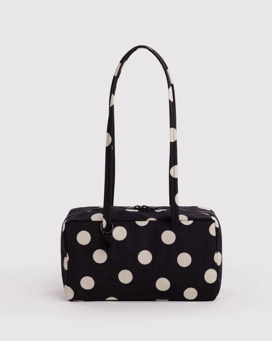 Nylon Bowler Bag - Black And Cream Polka Dot
