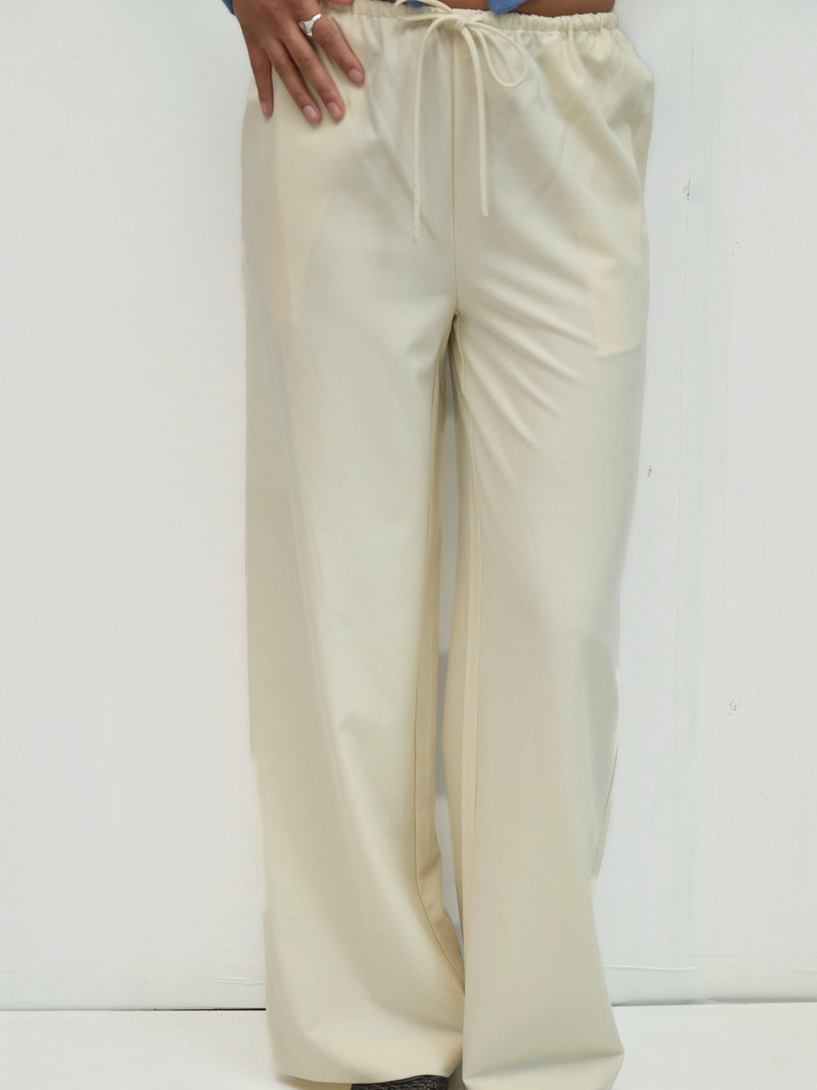 Cream Vera Pants | Drawstring Wide Leg Pants