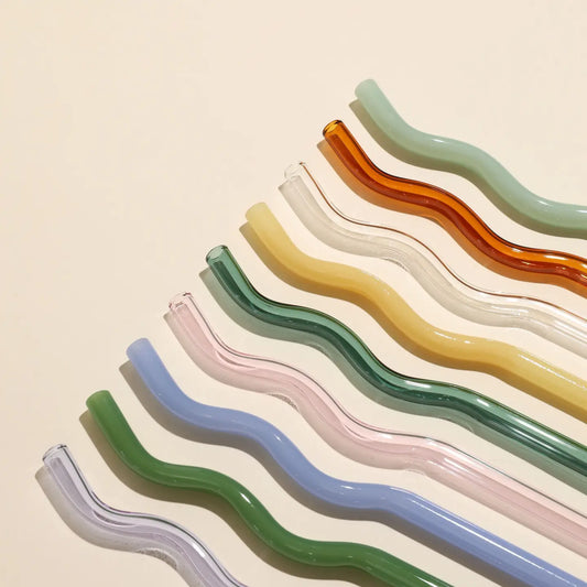 10mm Wavy Glass Straw - Multiple Colors