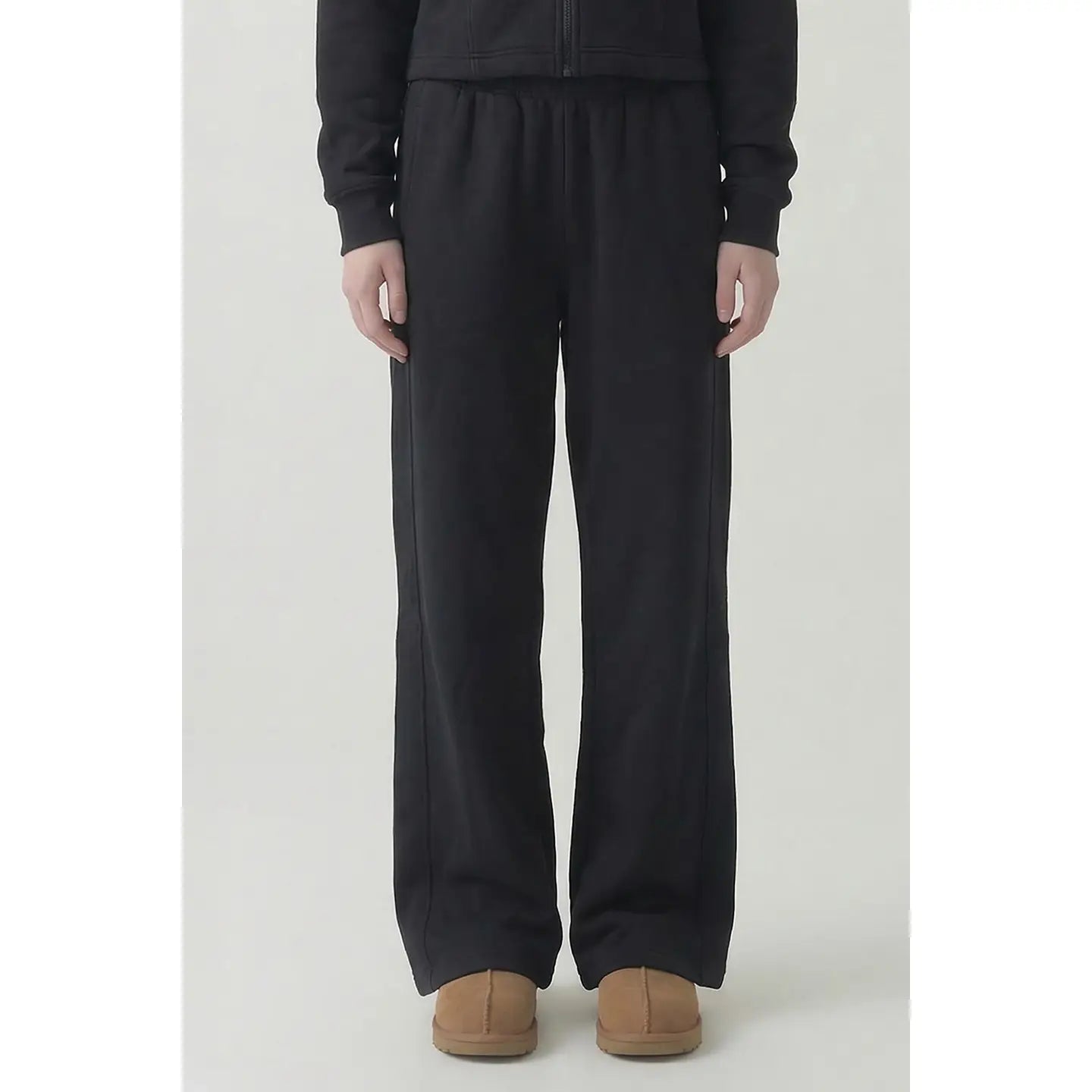 Pre Shrunk Cotton Terry Wide Pants - Vintage Black