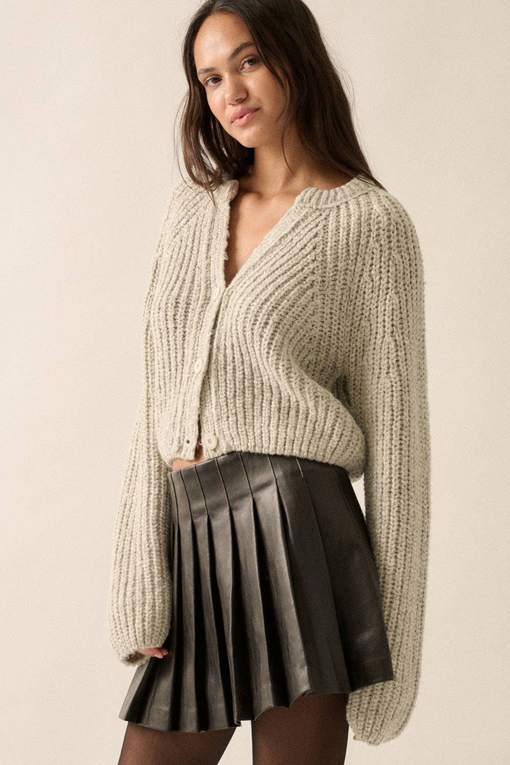 Heather Confetti Button-Front Cardigan Sweater