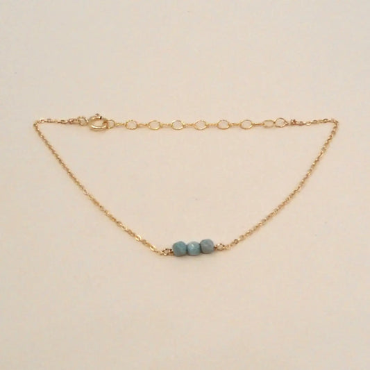 Turquoise Three Bead Gold Filled Bracelet