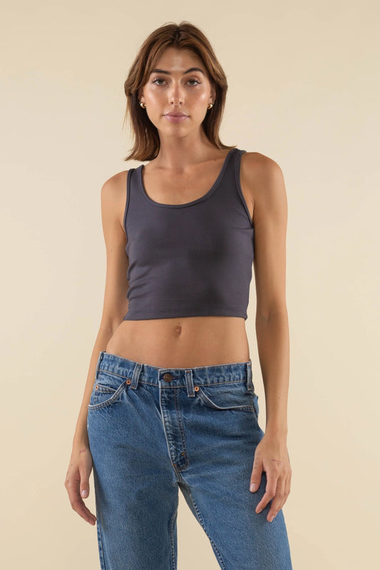 Cropped Basic Tank (Charcoal)