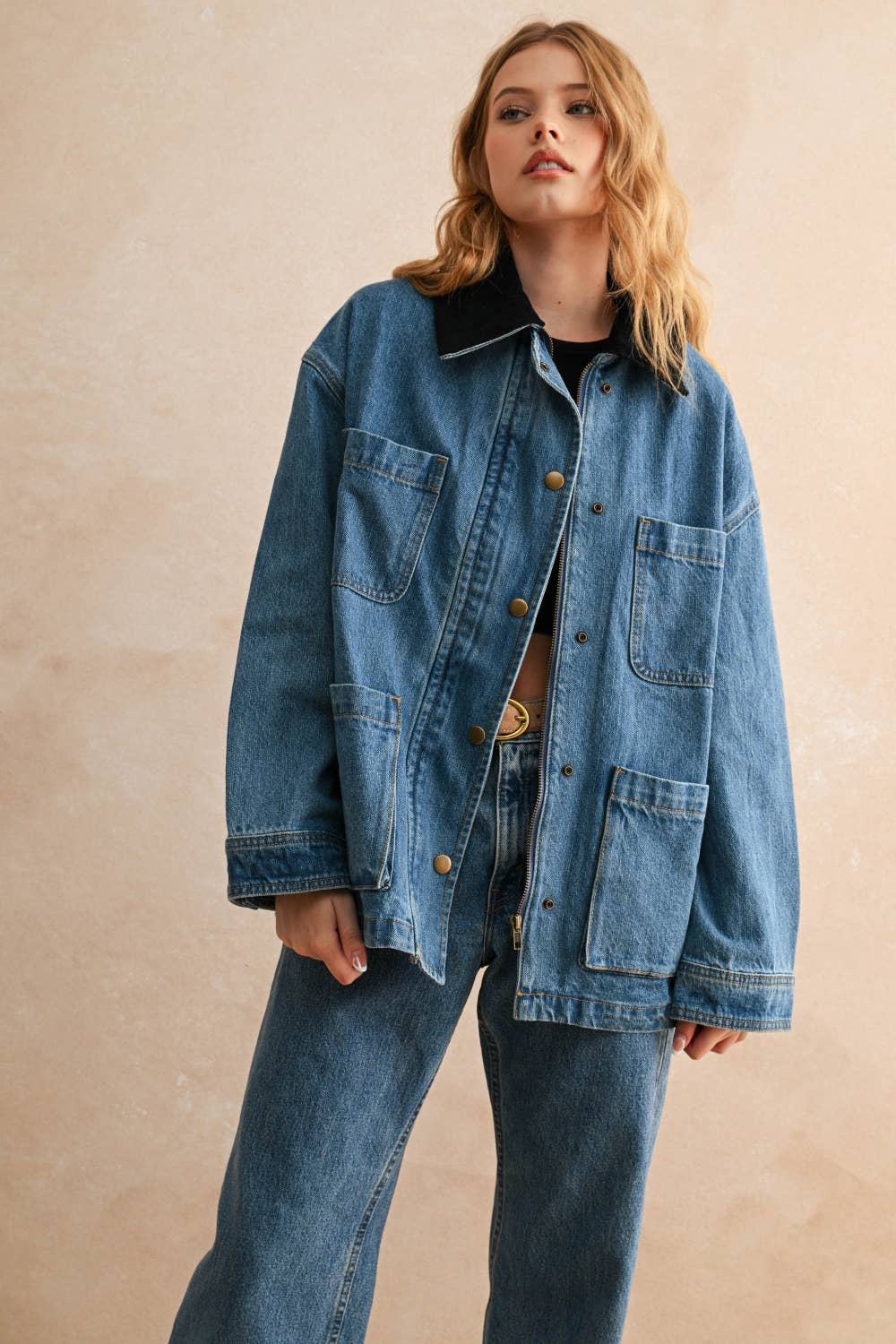 CORDUROY COLLAR DENIM UTILITY JACKET
