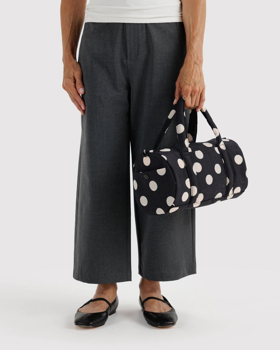 Black And Cream Polka Dot Nylon Duffle Bag