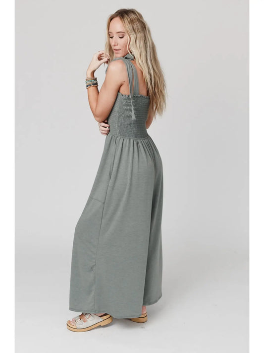 Daytripper Wide Leg Jumpsuit - Light Olive