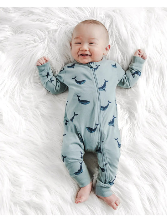 Zip Romper- Blue Whale