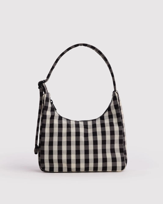 Black And Cream Gingham Mini Nylon Shoulder Bag