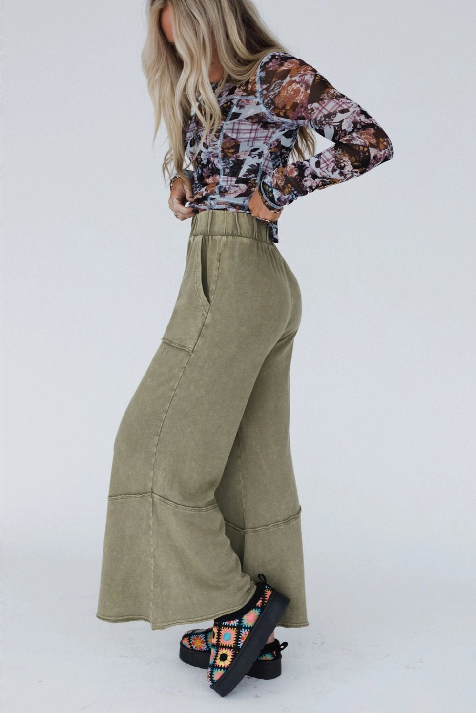 Sunset Shore Wide Leg Pants - Olive