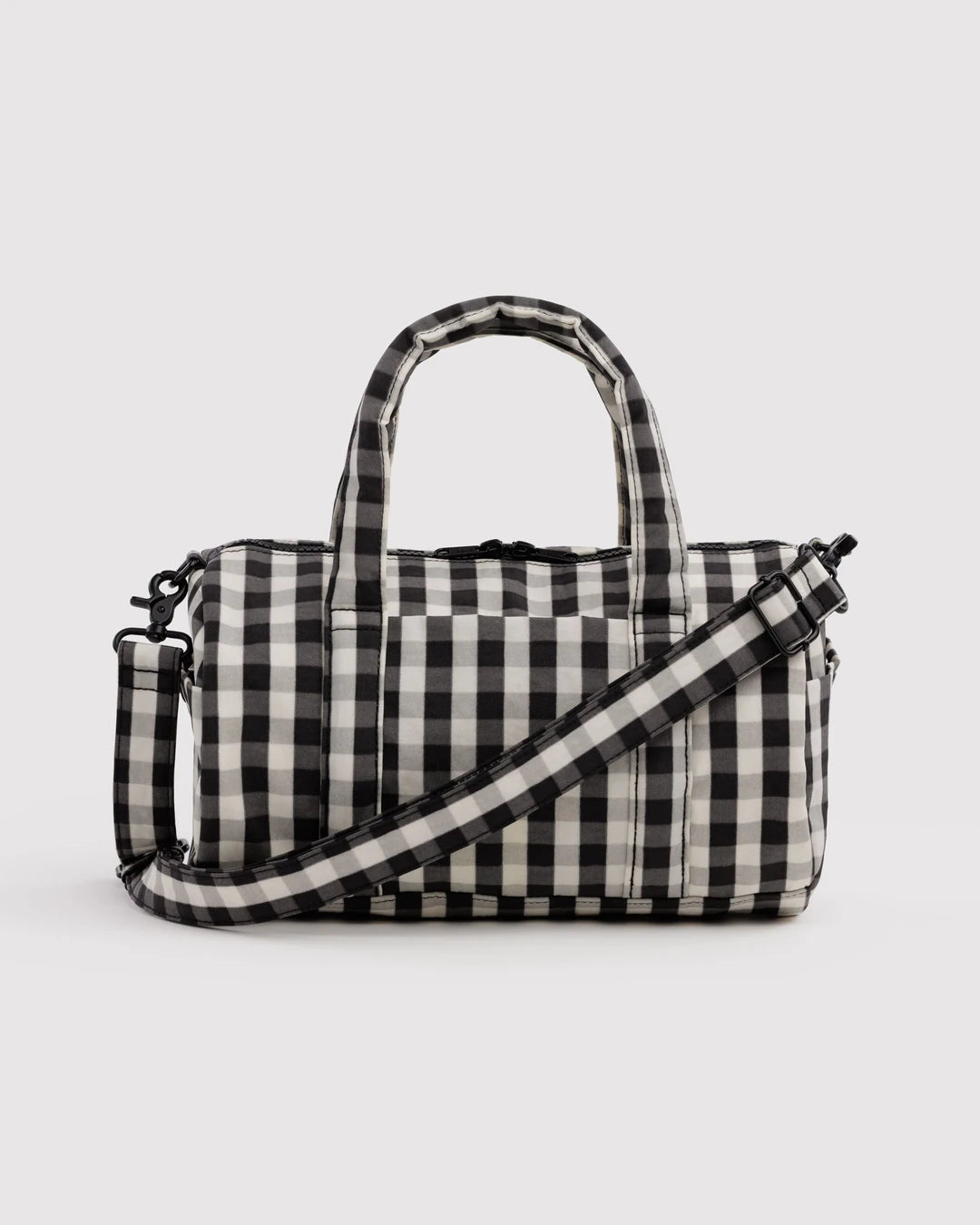 Black And Cream Gingham Nylon Duffle Bag