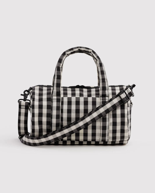 Black And Cream Gingham Nylon Duffle Bag