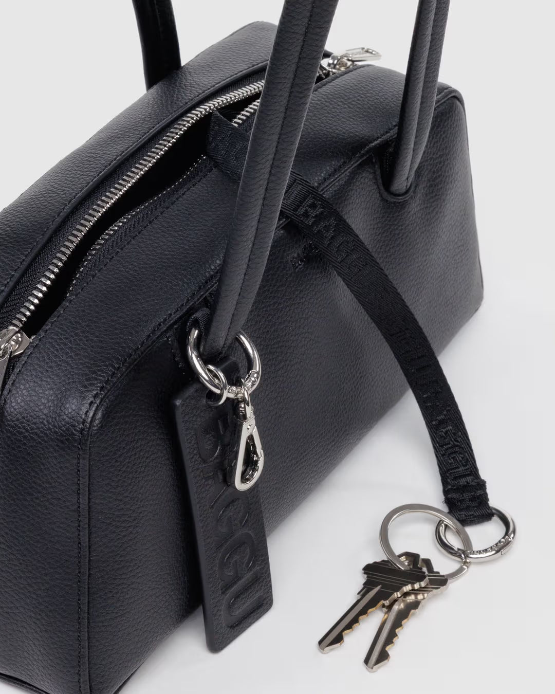 Small Recycled Leather Bowler Bag (Black)