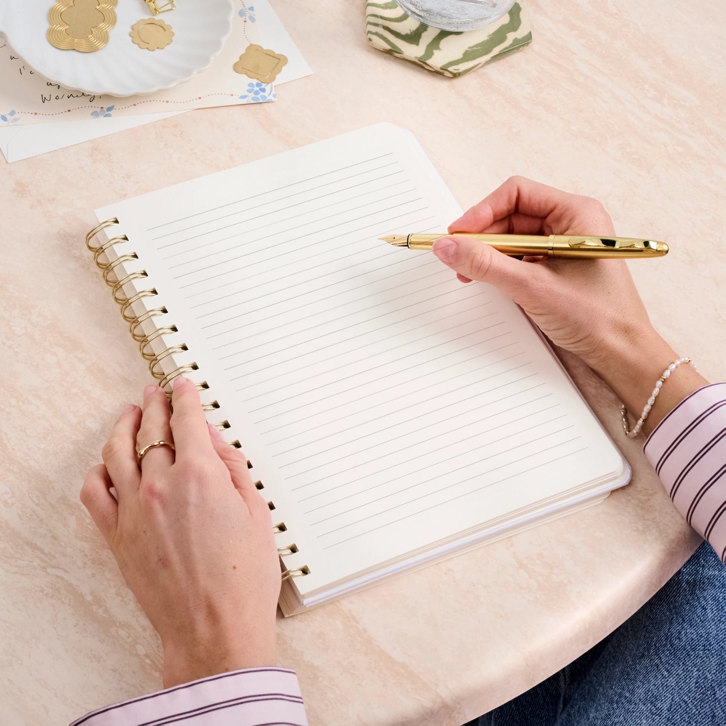 Lined Notebook, B5 Hardcover Spiral - Striped Bloom