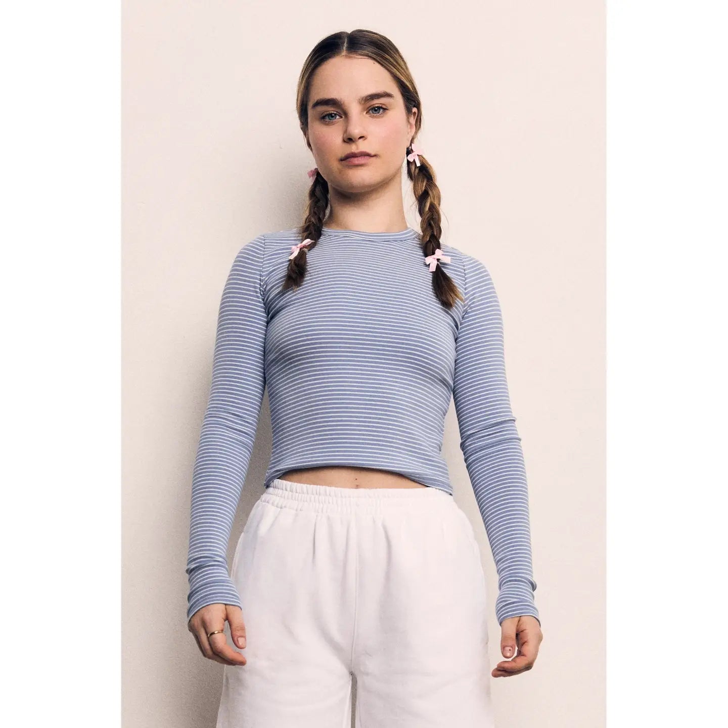 Striped Long Sleeve Striped Tee - Blue/Cream