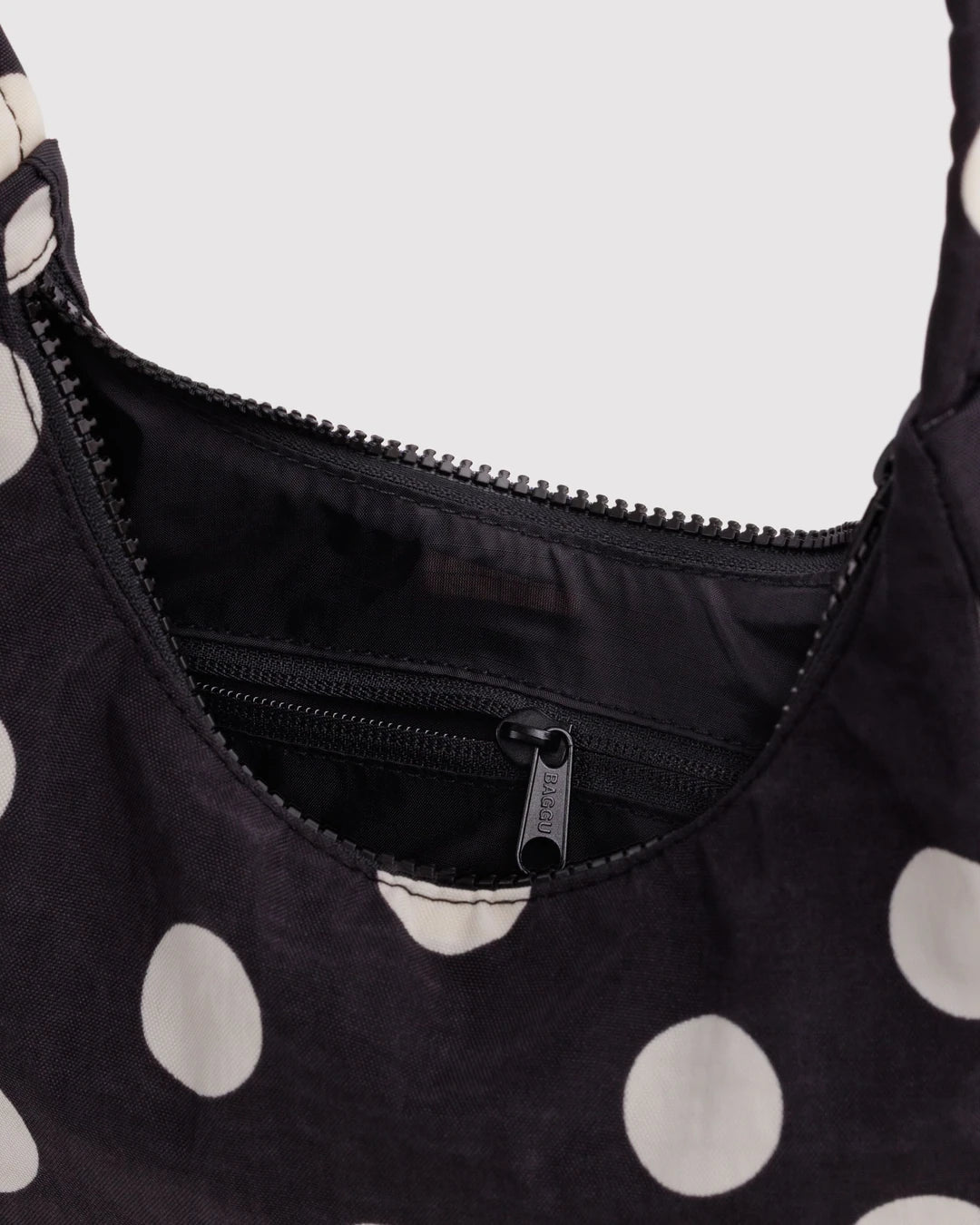 Black And Cream Polka Dot Mini Nylon Shoulder Bag