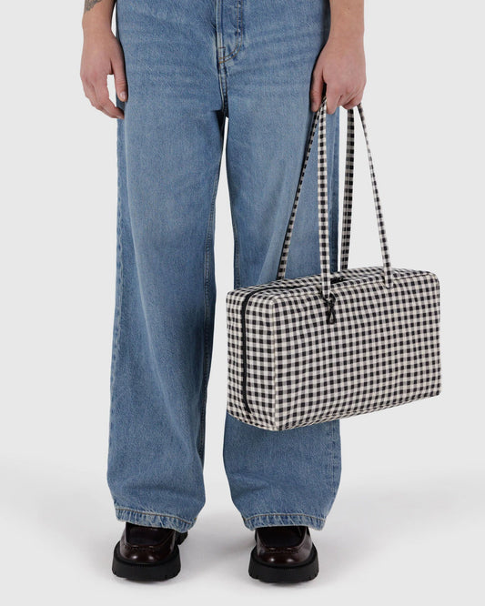 Medium Nylon Bowler Bag- Black +& White Gingham