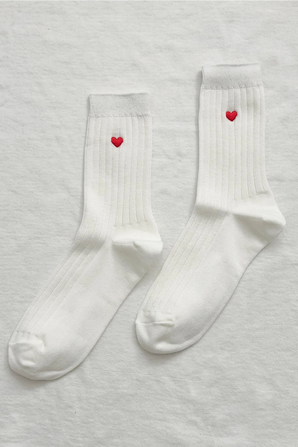 Embroidered Her Socks - Mercerized Combed Cotton Rib (Classic White + Heart)