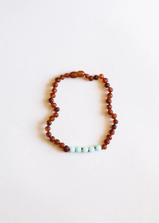 Raw Cognac Baltic Sea Amber + Amazonite || Necklace