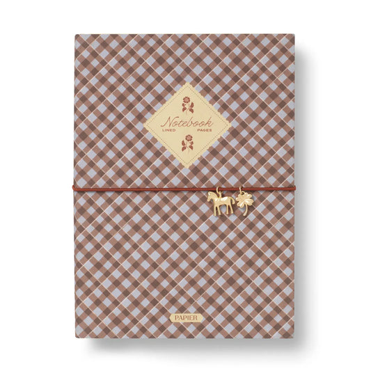 Fabric Lined Notebook, A5 Softcover - Petals & Plaid