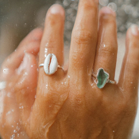 Green Sea Glass Ring (Handmade 925 Silver)
