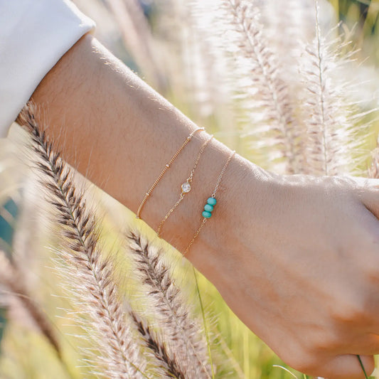 Turquoise Three Bead Gold Filled Bracelet