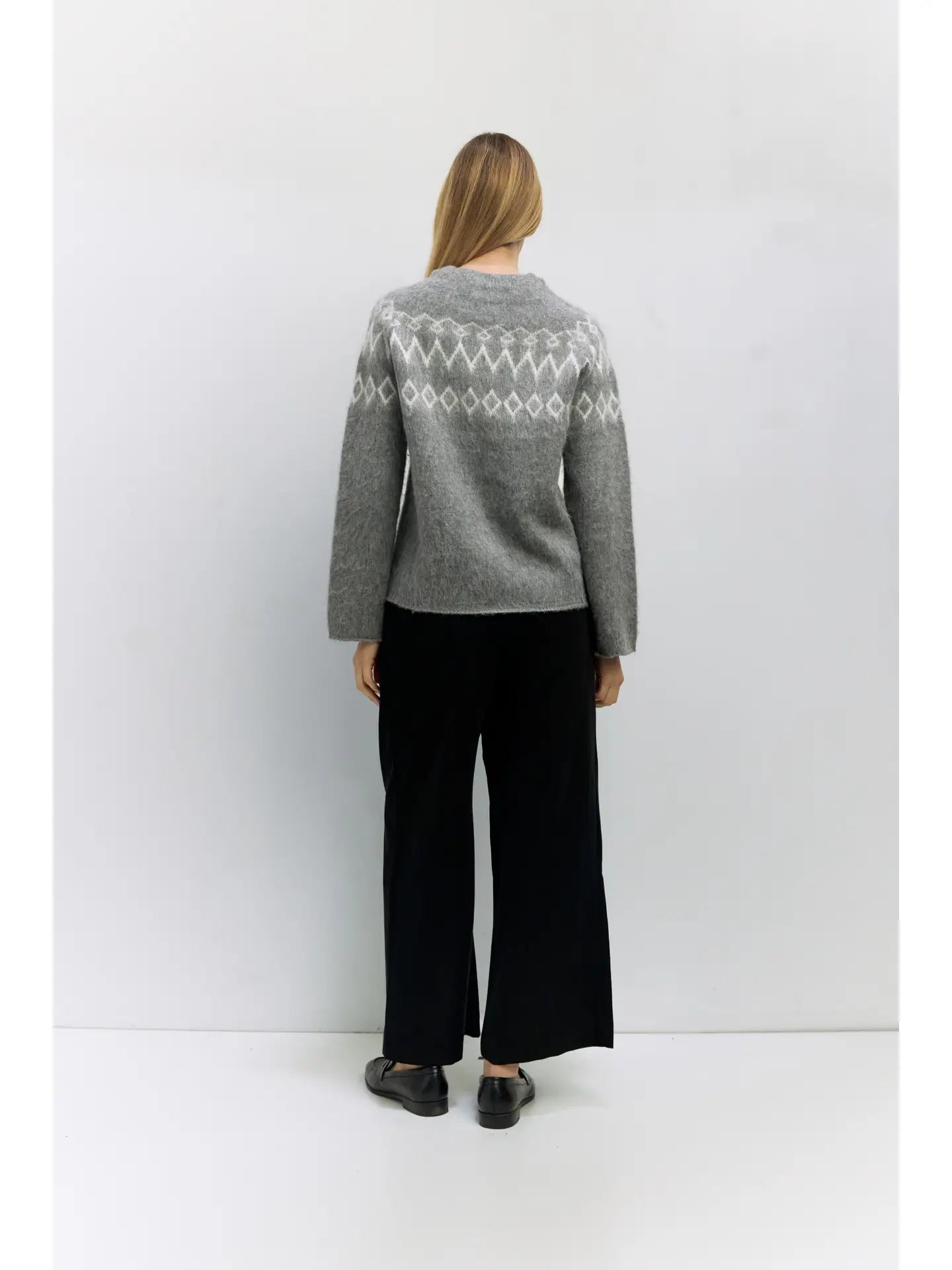Heather Grey Fair Isle Brushed Sweater