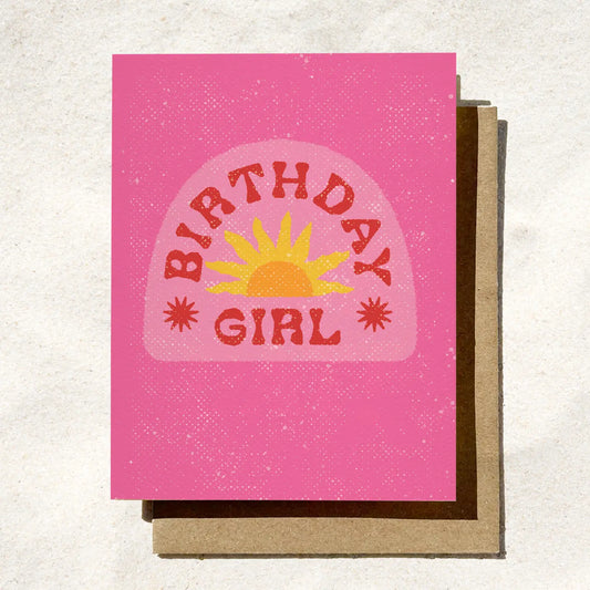 Birthday Girl Card | Retro Pink Sun Party Greeting Card