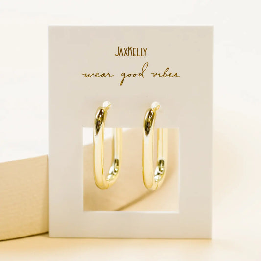 Gold Hoop Earrings - Large Rectangle