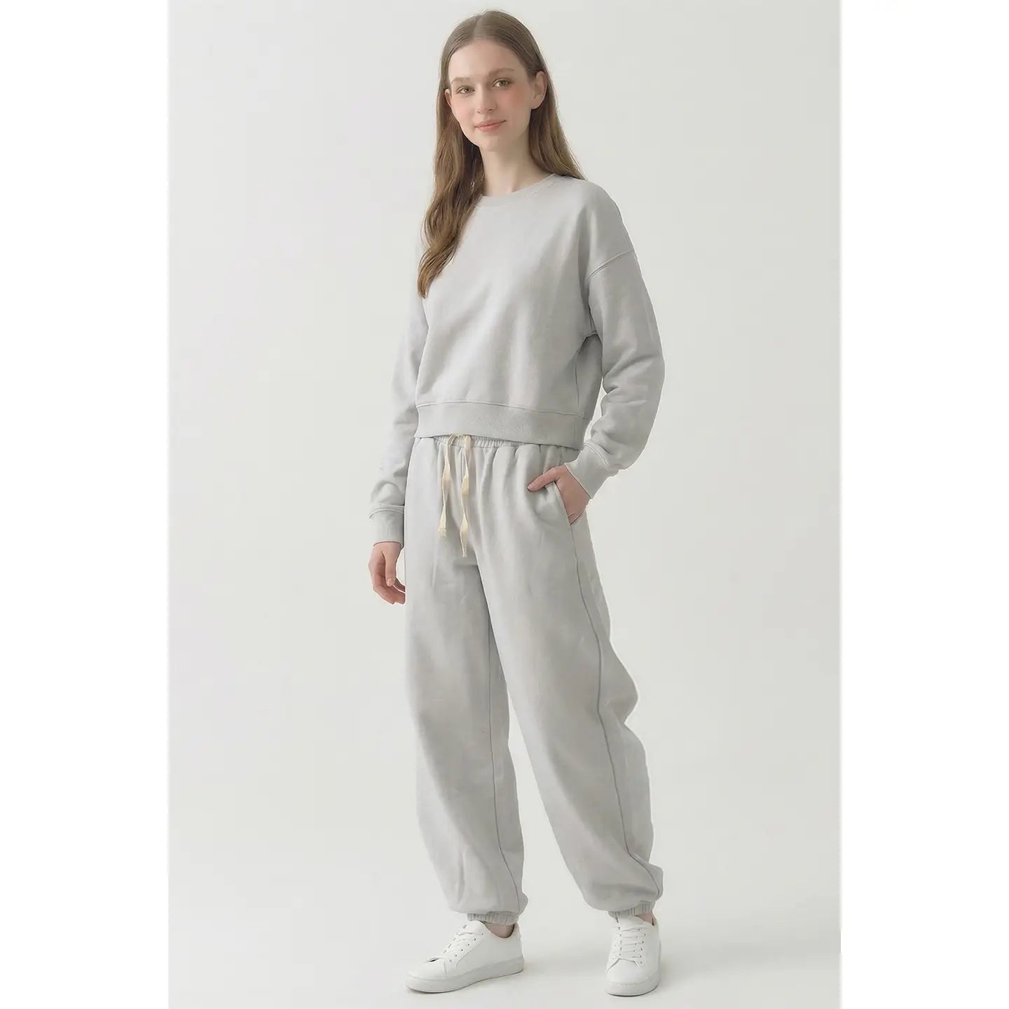 Cotton Oversized Cropped Crewneck - Stone