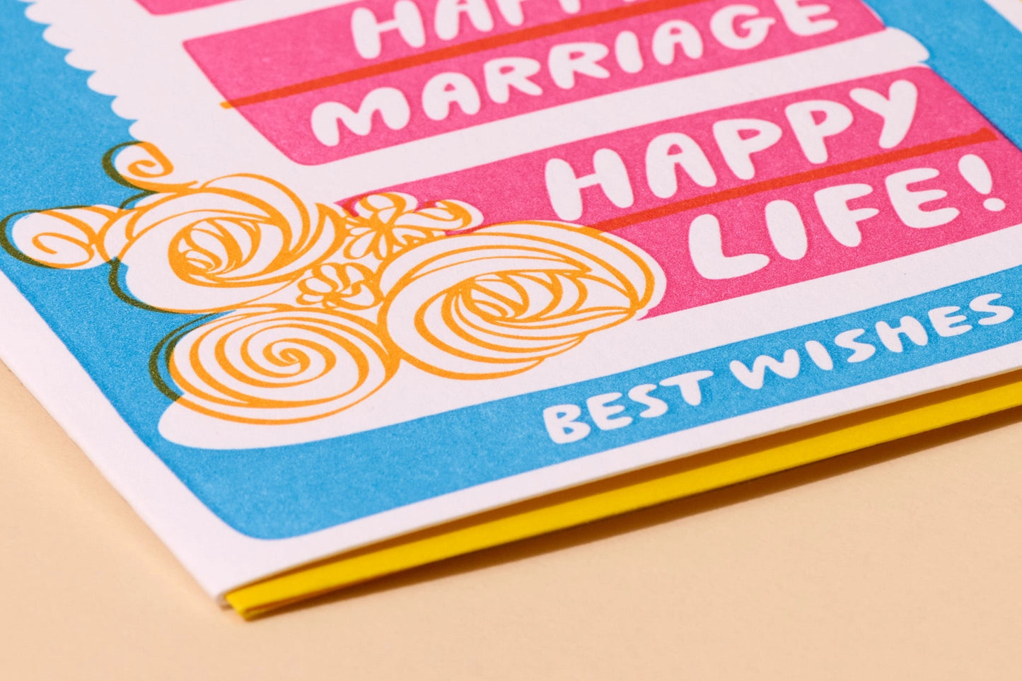 Colorful Letterpress Wedding Greeting Card—Happy Life Cake