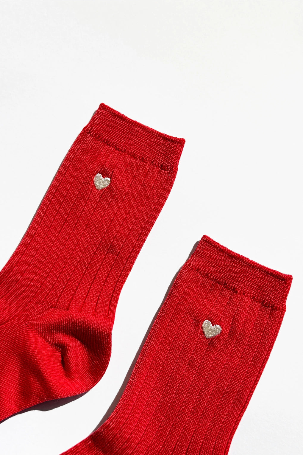 Embroidered Her Socks - Mercerized Combed Cotton Rib (Classic Red + Heart)