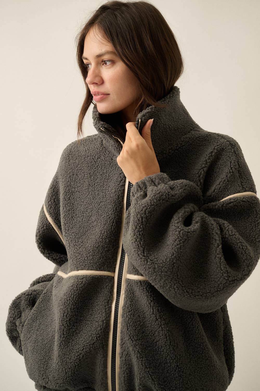 Charcoal Sherpa Fleece Zip-Up Jacket