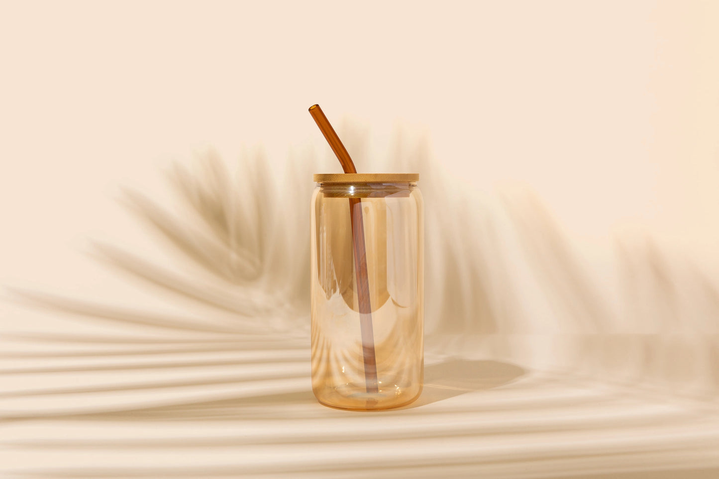 Peach Can Glass Cup with Lid and Straw