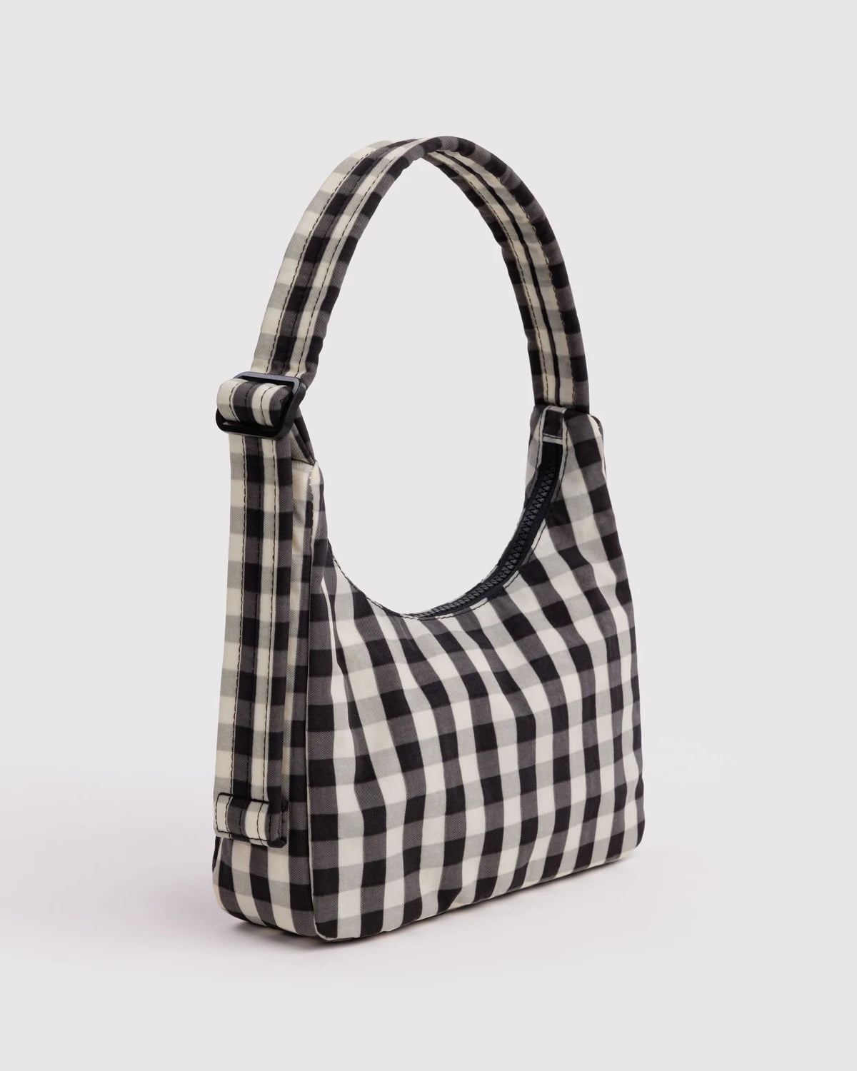 Black And Cream Gingham Mini Nylon Shoulder Bag
