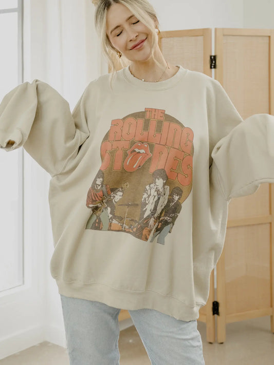 Rolling Stones Stage Circle Sand Thrifted Graphic Sweatshirt