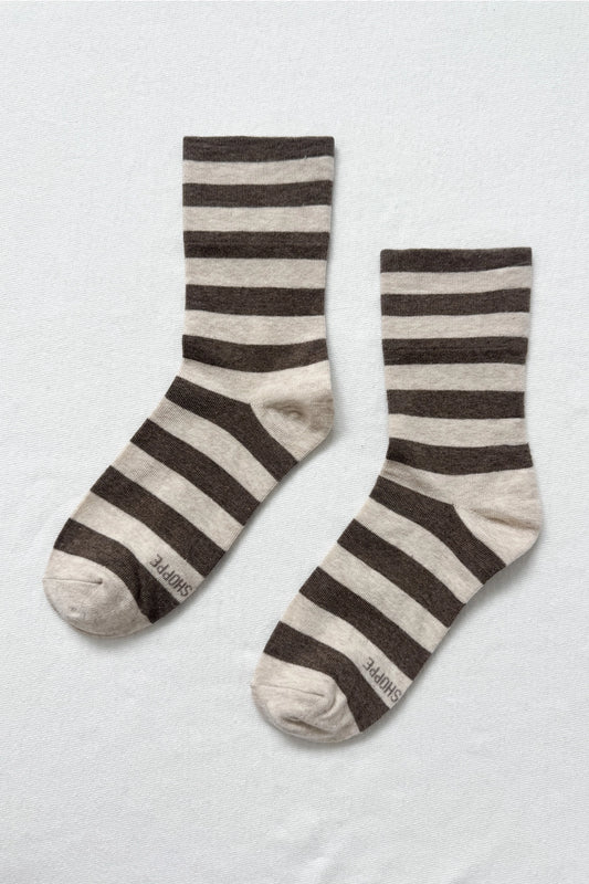 Wally Socks (Wide/Brown Stripe)