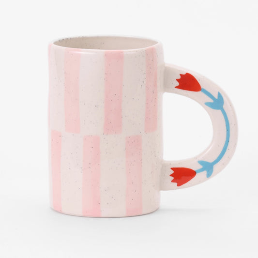Hand Painted Floral Mug (Pink Stripe)