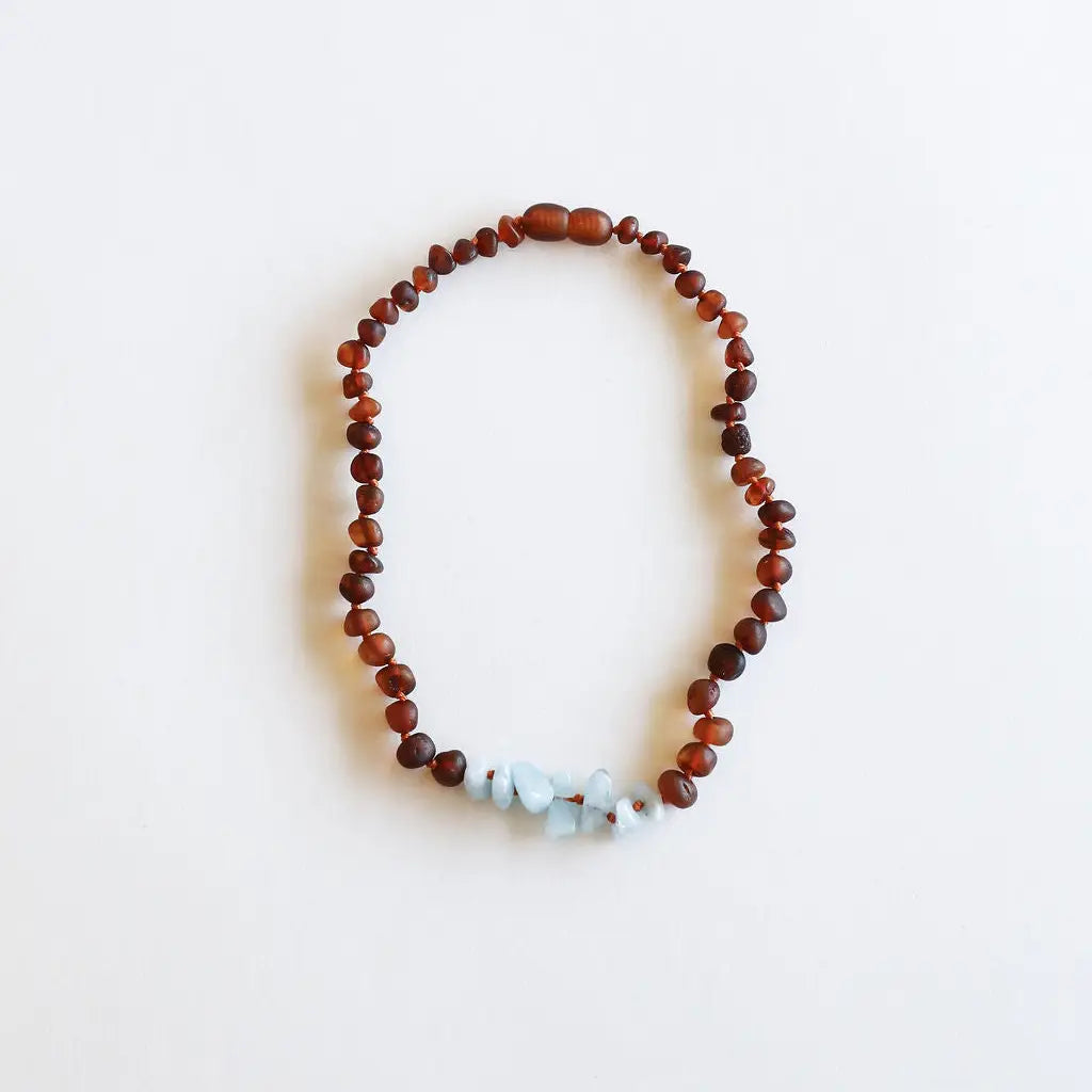 Raw Cognac Baltic Amber + Aquamarine || Necklace
