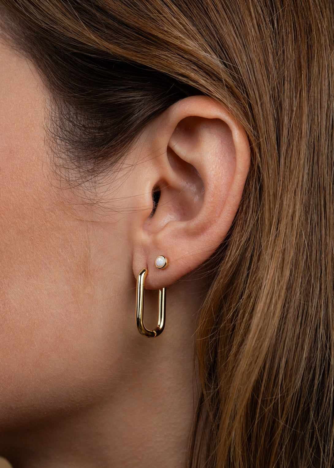 Gold Hoop Earrings - Large Rectangle