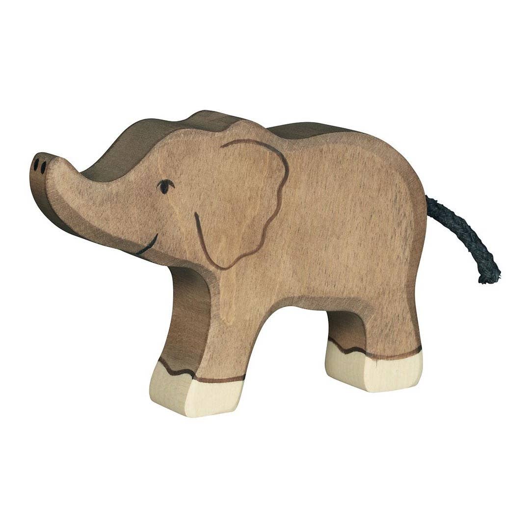 Woden Elephant, small, trunk raised