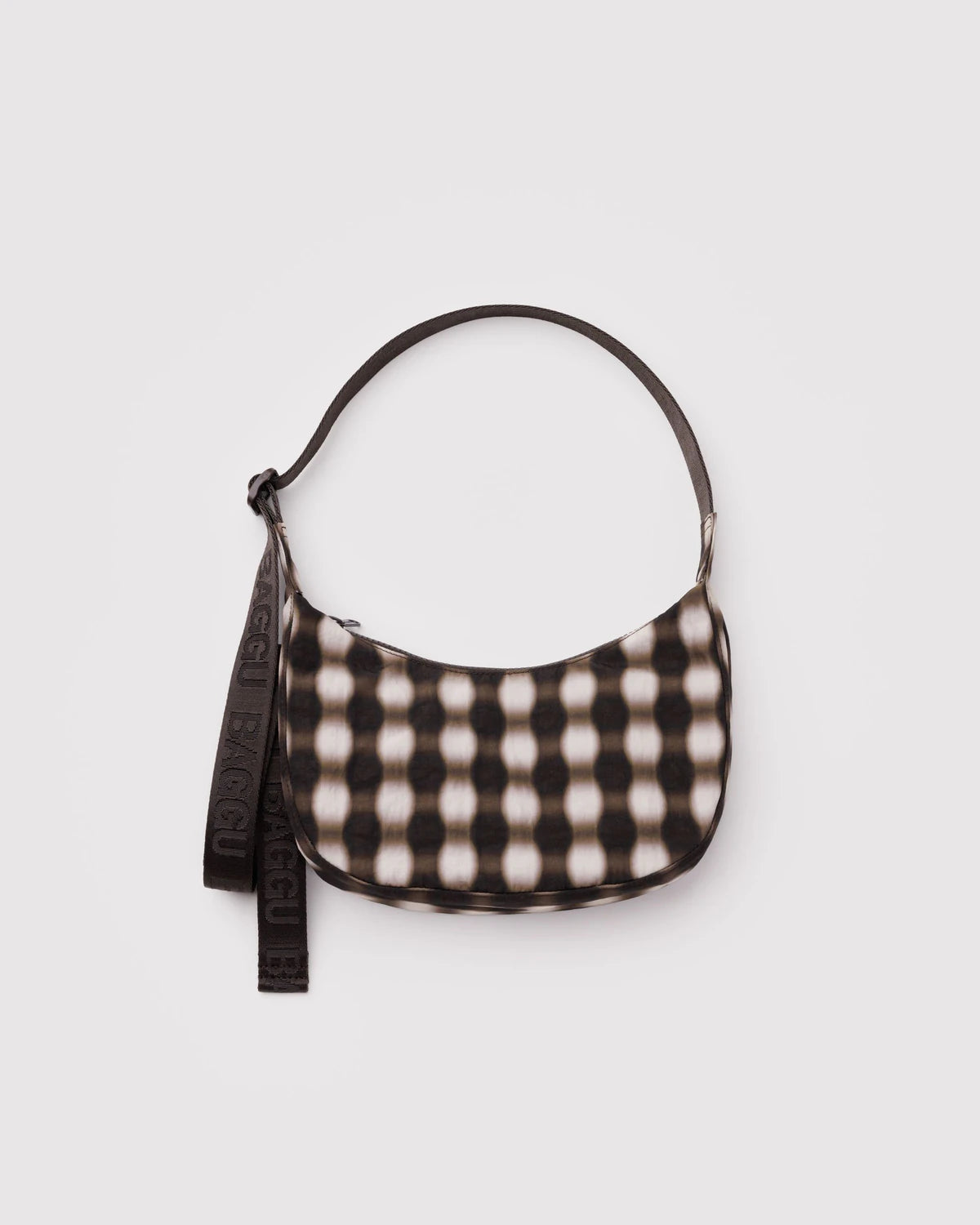Small Nylon Crescent Bag (Blurred Gingham Brown)