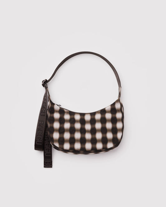 Small Nylon Crescent Bag (Blurred Gingham Brown)