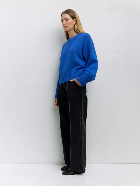 Blue Asher Sweater | Oversized Cropped Sweater