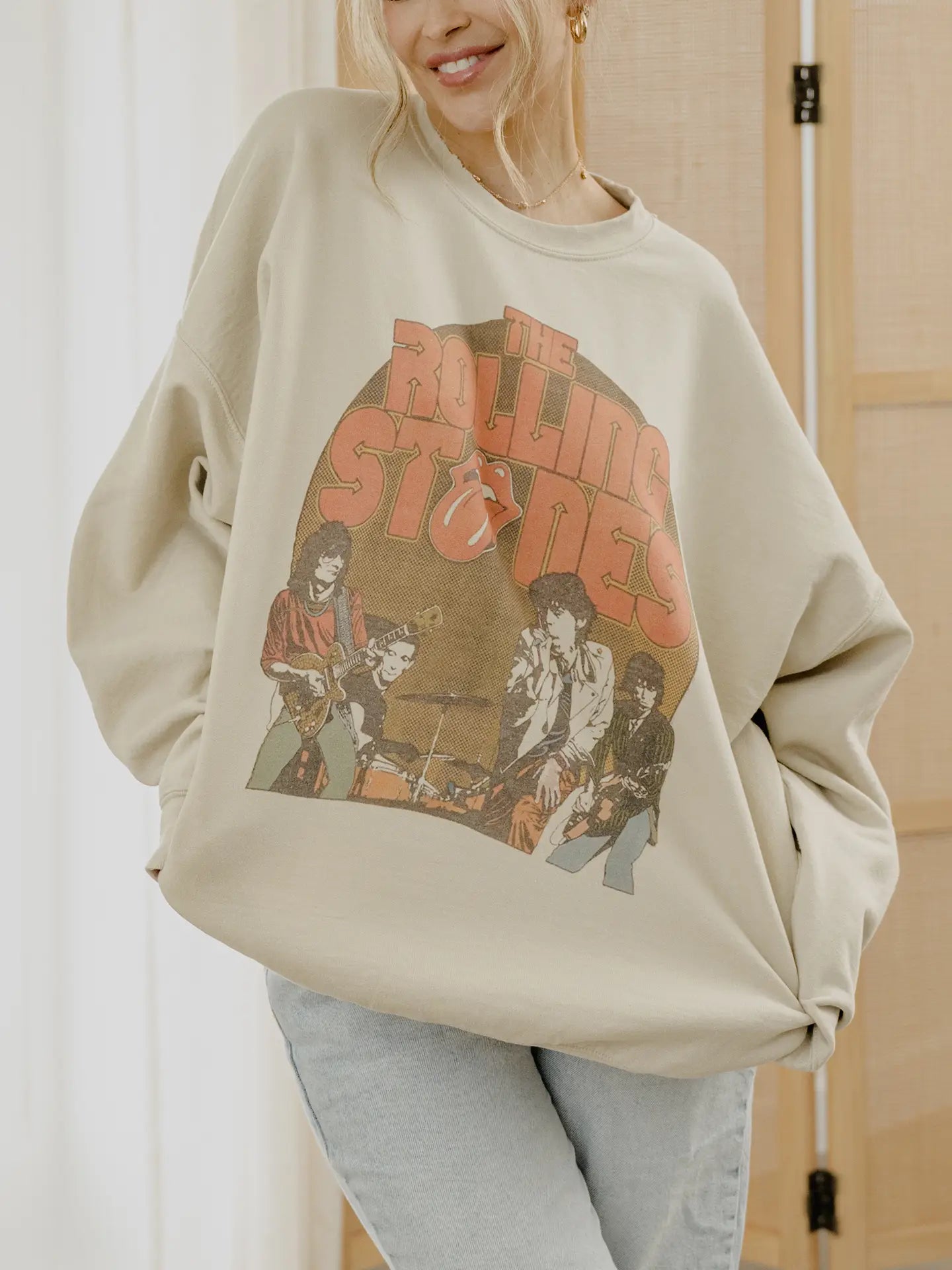 Rolling Stones Stage Circle Sand Thrifted Graphic Sweatshirt