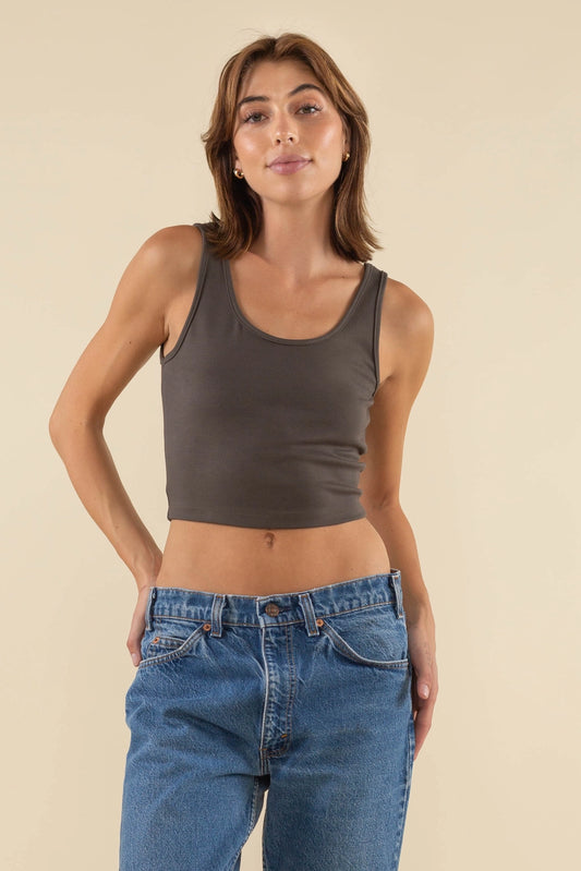 Cropped Basic Tank (Olive)